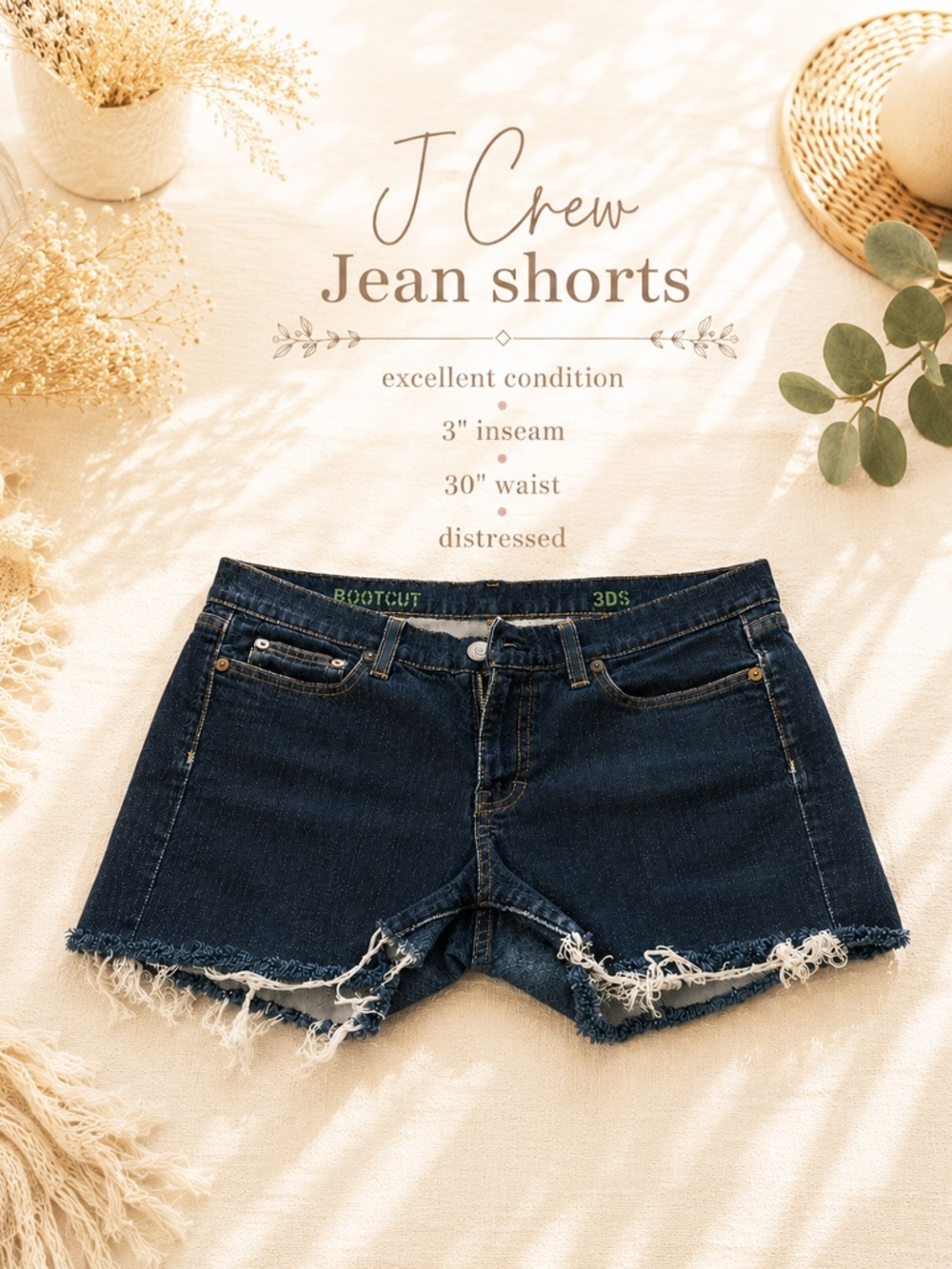 J.Crew Cutoff Denim Shorts Distressed Frayed Hem 30 Waist Dark Wash